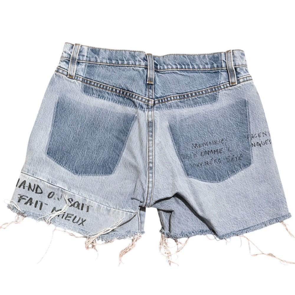 Frame Denim Shorts 23 Le Slouch Signature Writing Cutoff Jean Buttonfly Designer